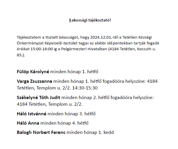 Kepviselok fogadooraja